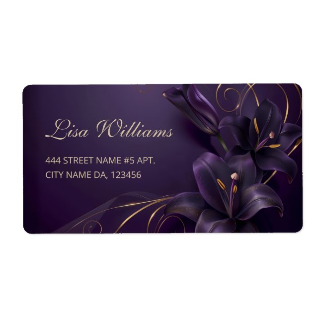 Purple Lilies 3D Flowers Luxury Business Card Label (Front)