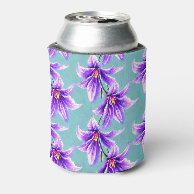 Purple Lilly of the Valley Pattern  Can Cooler (Can Back)
