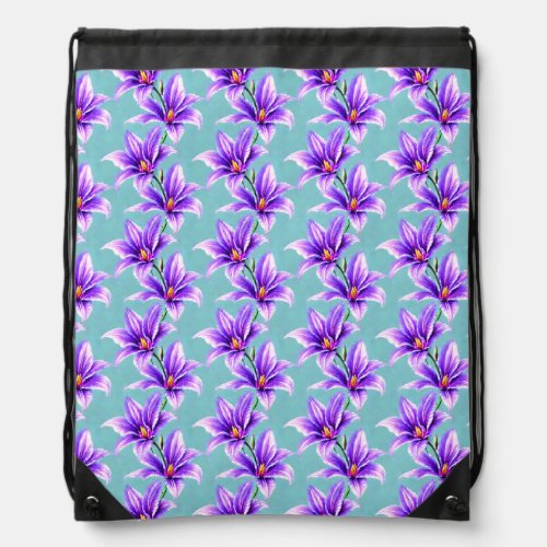 Purple Lilly of the Valley Pattern  Drawstring Bag