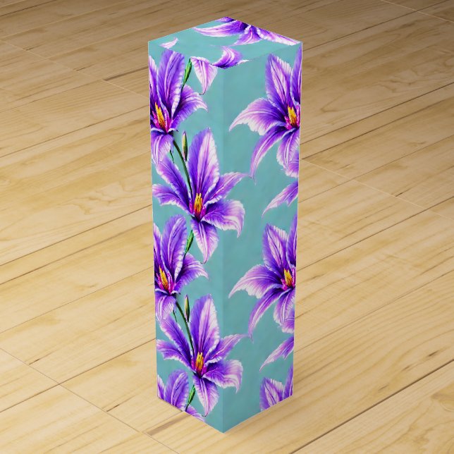 Purple Lilly of the Valley Pattern  Wine Box (Front)