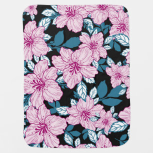 Purple lily, blue leaf background. baby blanket