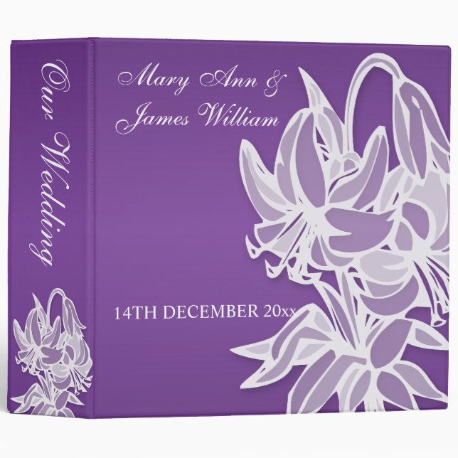 Purple Lily Bouquet Elegant  Wedding Binder (Front/Spine)