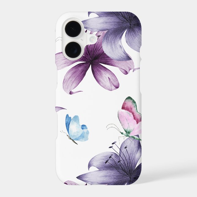 Purple Lily & Butterfly Floral  iPhone Case (Back)