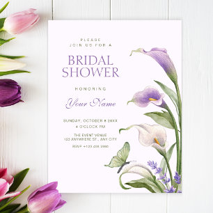 Purple lily floral bridal shower invitation
