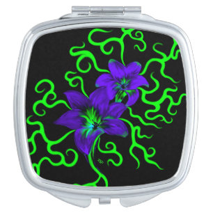 Purple Lily Flower on black Compact Mirror