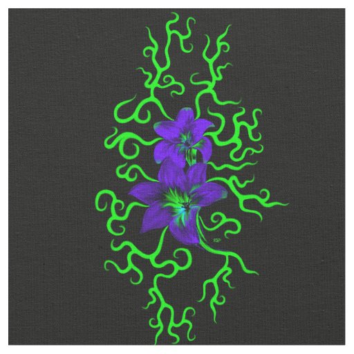 Purple Lily Flower on black Fabric