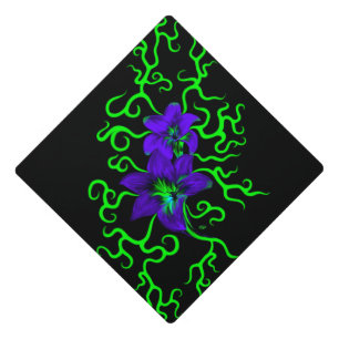 Purple Lily Flower on black Graduation Cap Topper