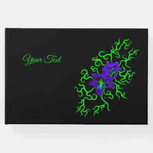 Purple Lily Flower on black Guest Book