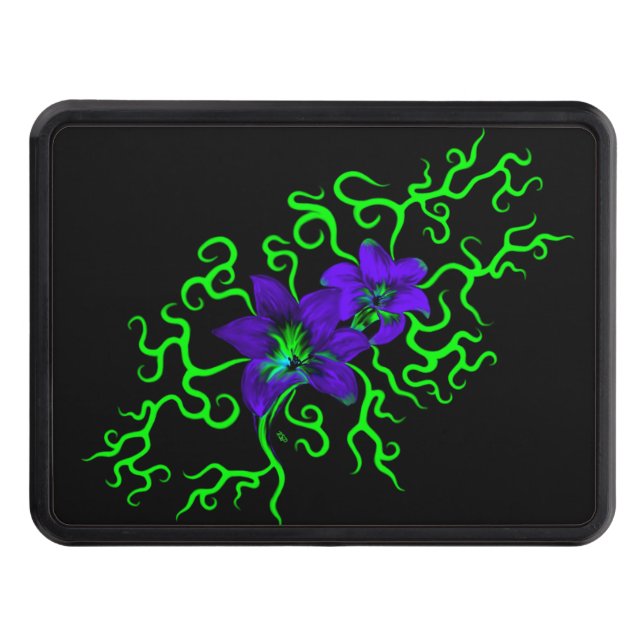 Purple Lily Flower on black Hitch Cover (Front)