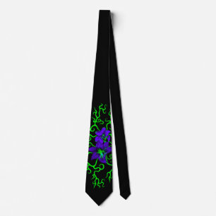Purple Lily Flower on black Neck Tie