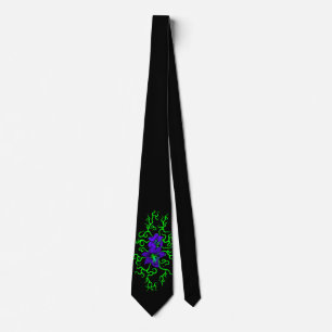 Purple Lily Flower on black Neck Tie