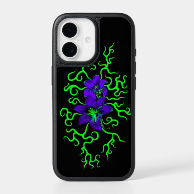 Purple Lily Flower on black Otterbox iPhone Case (Back)
