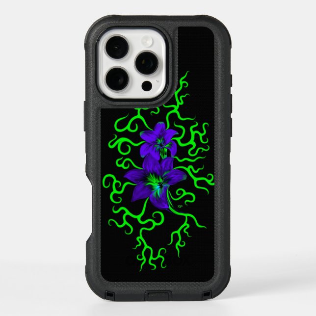 Purple Lily Flower on black Otterbox iPhone Case (Back)