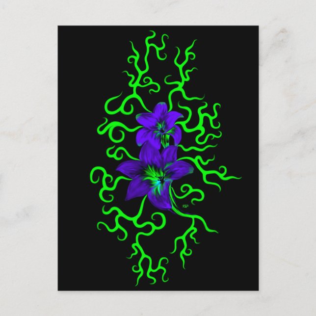 Purple Lily Flower on black Postcard (Front)