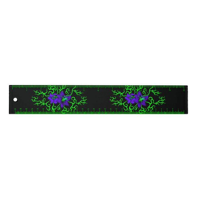 Purple Lily Flower on black Ruler (Front)