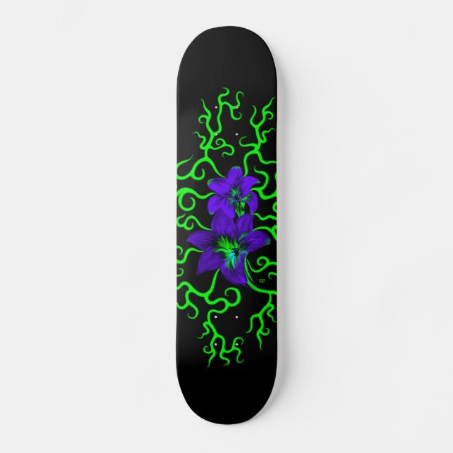Purple Lily Flower on black Skateboard (Front)