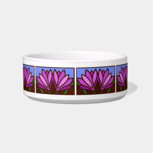Purple Lily Flower Pattern Ceramic Small Dog Dish