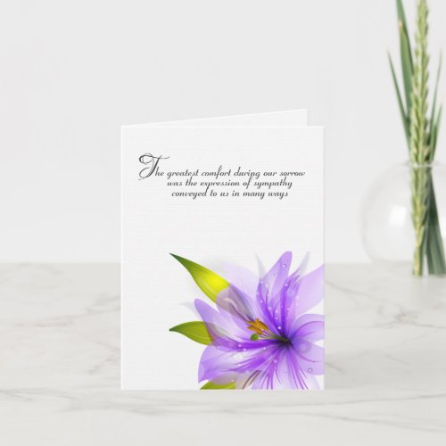 Purple Lily Sympathy Thank You Card