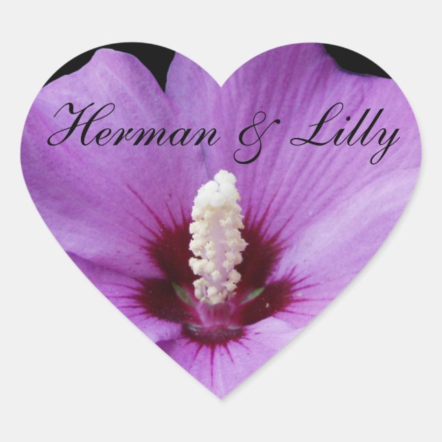 Purple Lily Up Close Personalized Wedding Heart Sticker (Front)