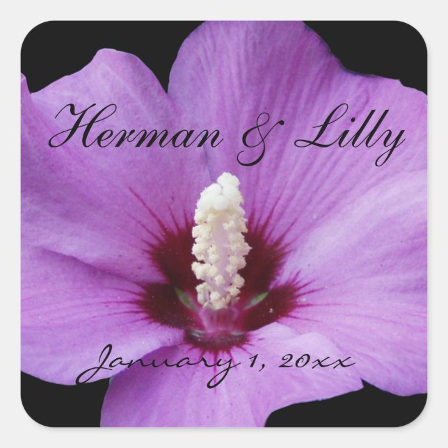 Purple Lily Up Close Personalized Wedding Square Sticker (Front)