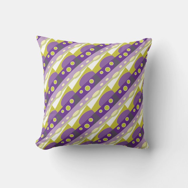 Purple Lime Gray Abstract Print Throw Pillow (Front)