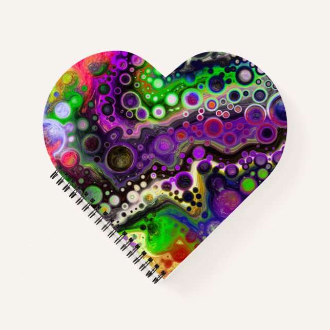 Purple, Lime Green and Black Marble Fluid Art   Notebook (Front)