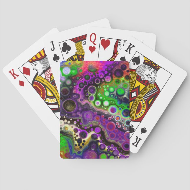 Purple, Lime Green and Black Marble Fluid Art  Poker Cards (Back)