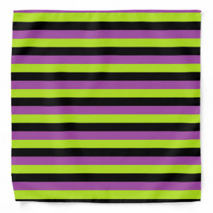 Purple Lime Green and Black Stripes Bandana