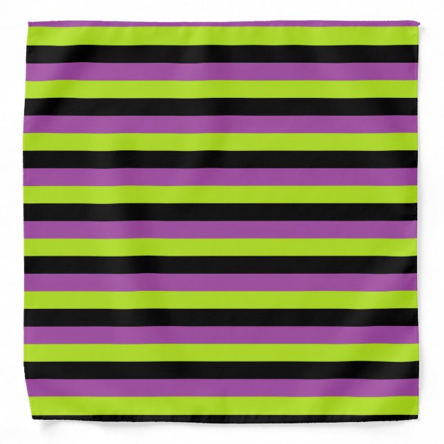 Purple Lime Green and Black Stripes Bandana (Front)