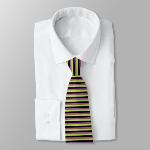 Purple Lime Green and Black Stripes Tie