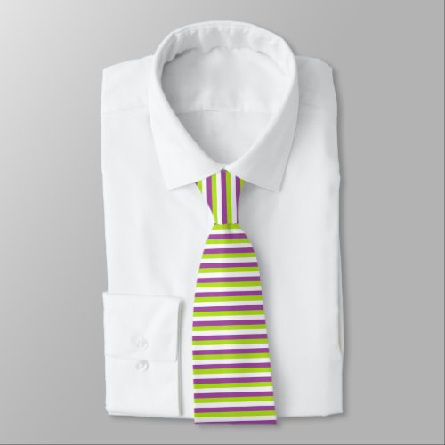 Purple Lime Green and White Stripes Tie