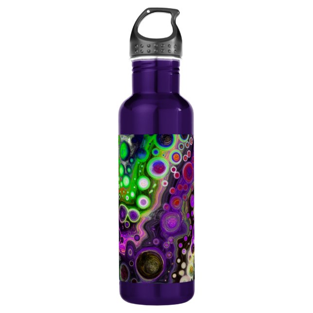 Purple, Lime Green, Black Fluid Art   Stainless Steel Water Bottle (Front)