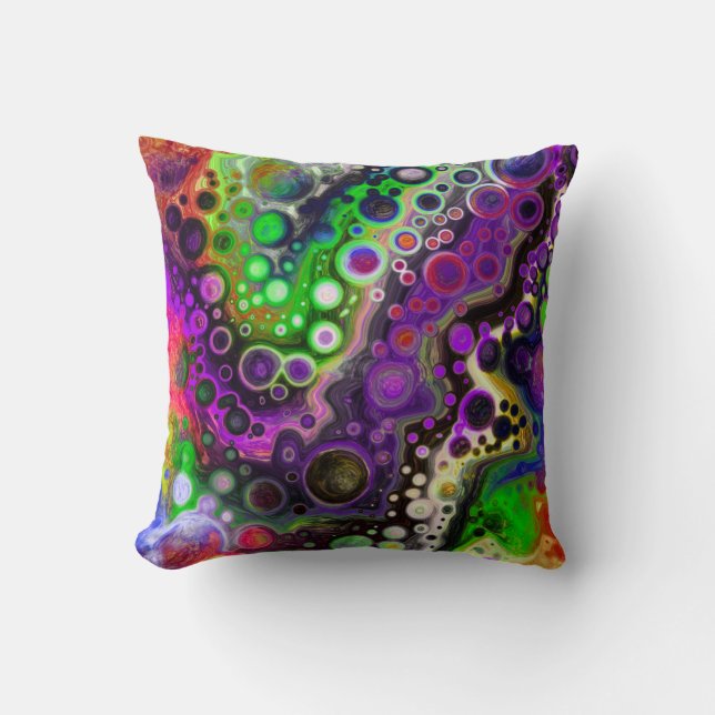 Purple, Lime Green, Black Fluid Art Throw Pillow (Front)