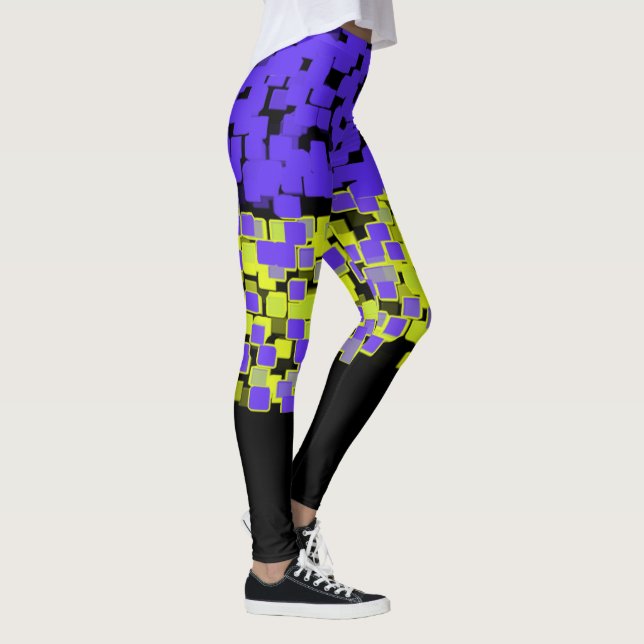 Purple + Lime Green Cubed Leggings (Right)