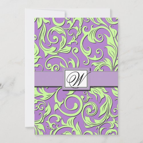 Purple  Lime Green Damask Wedding Invitations