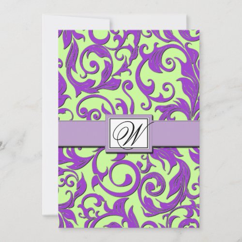 Purple  Lime Green Damask Wedding Invitations