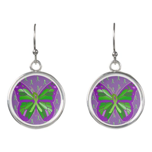 Purple  Lime Green Lyme Disease Earrings