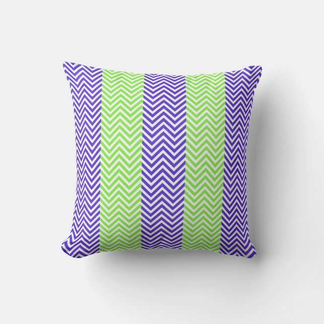 Purple Lime Green Striped Chevron Summer Zig Zags Throw Pillow (Front)