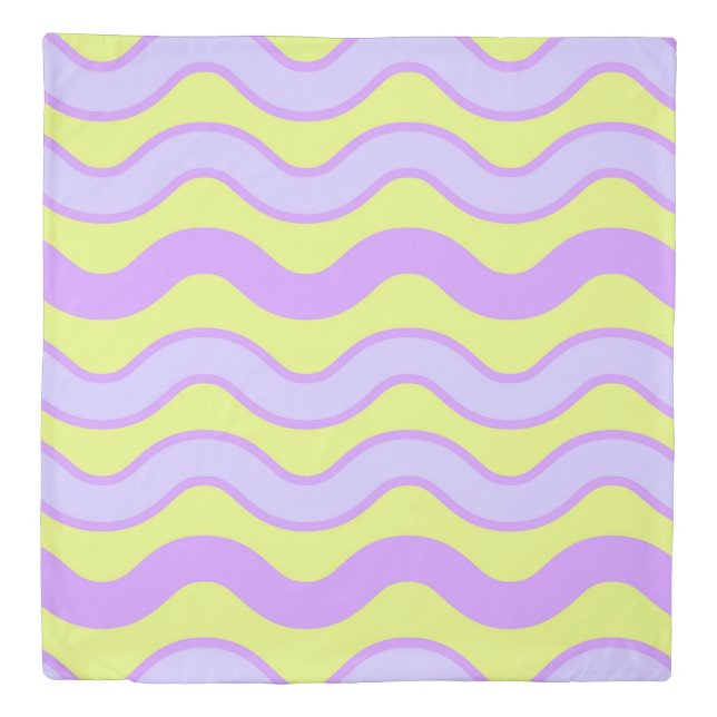 Purple Lime Groovy Stripe Minimalist Spring Summer Duvet Cover (Front)