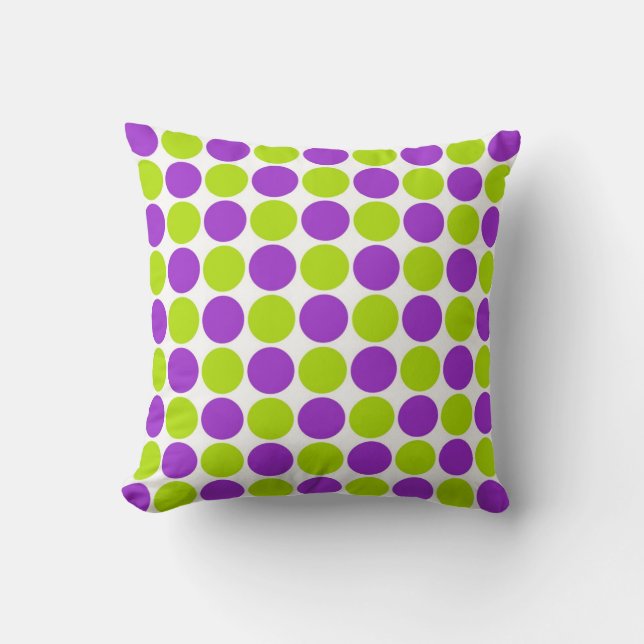 Purple & Lime Polka Dots Throw Pillow (Front)