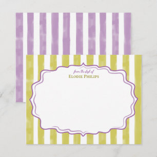 Purple Lime Watercolor Stripe Wavy Frame From Desk Note Card