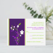 Purple, Lime, White Floral Wedding RSVP Card (Standing Front)