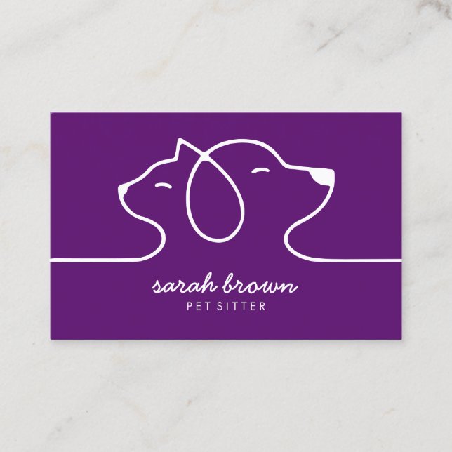 Purple Line Logo Cat Dog Pet Business Card (Front)