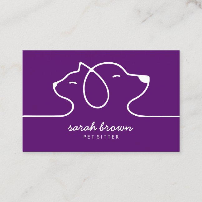 Purple Line Logo Cat Dog Pet Business Card
