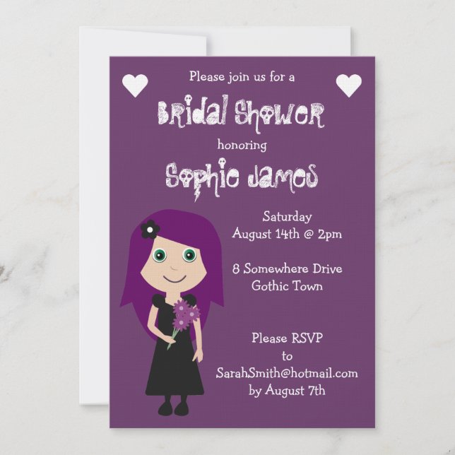 Purple Linen Cute Gothic Bridal Shower Invitation (Front)
