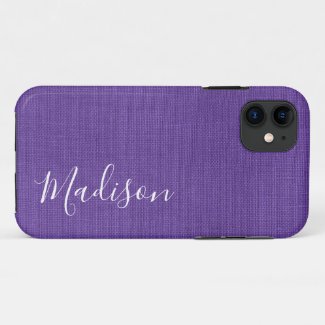 Purple Linen Texture Photo Your White Script Name Case-Mate iPhone Case