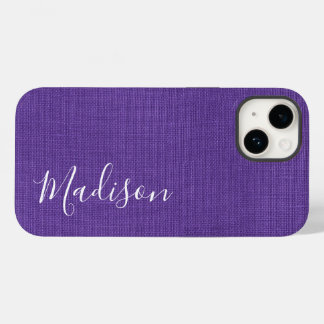 Purple Linen Texture Photo Your White Script Name Case-Mate iPhone 14 Case