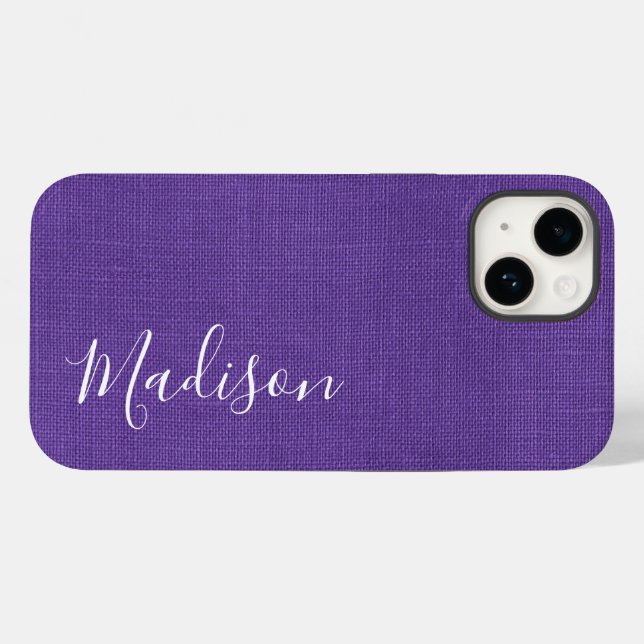 Purple Linen Texture Photo Your White Script Name Case-Mate iPhone Case (Back (Horizontal))