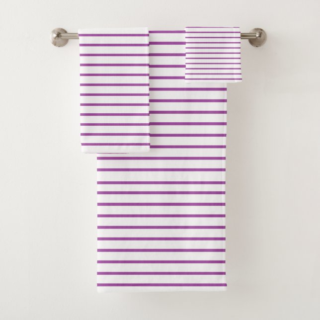 Purple Lines White Bath Towel Set (Insitu)