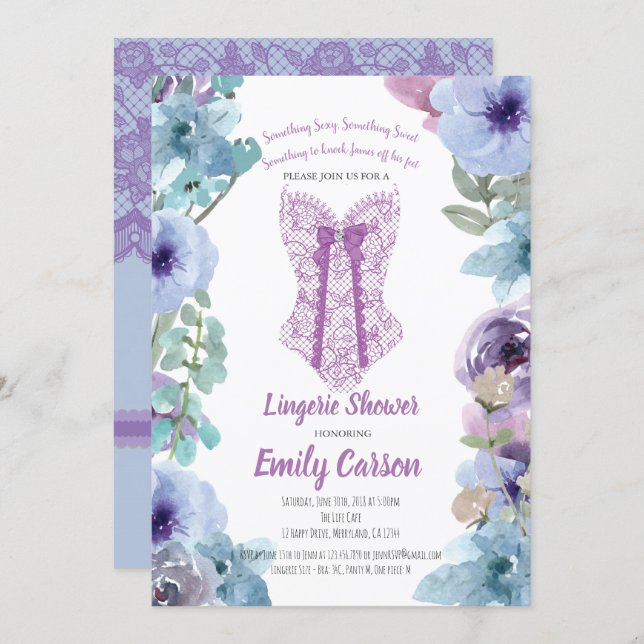 Purple lingerie shower. Elegant bridal party Invitation (Front/Back)